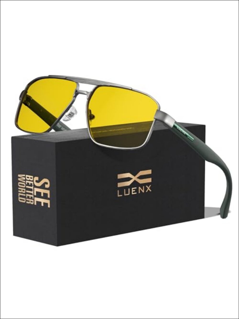 Polarized Square Aviator Sunglasses UV400 Anti-Glare Night Driving